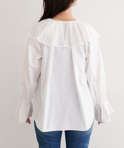 蕾絲斗篷領襯衫