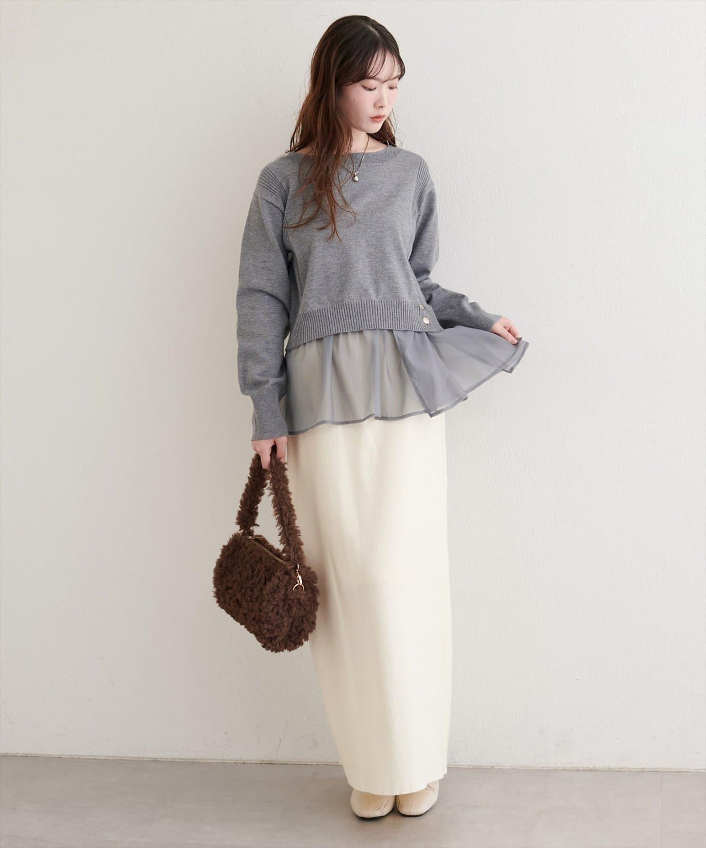 可拆卸下襬荷葉邊針織衫