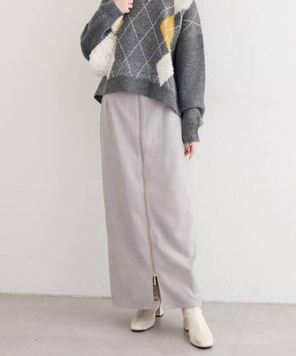 麂皮翻折腰半身裙