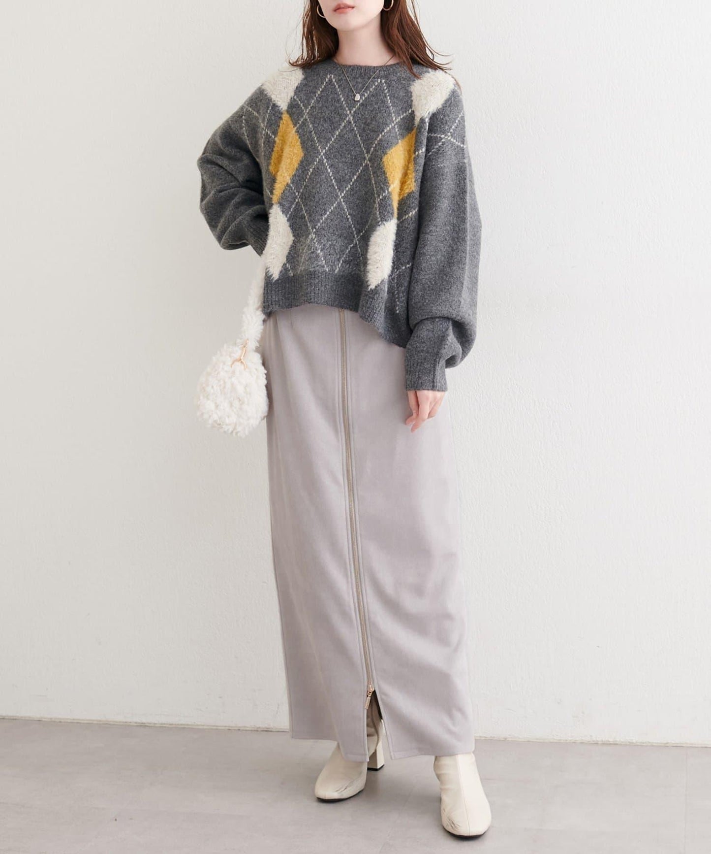 麂皮翻折腰半身裙