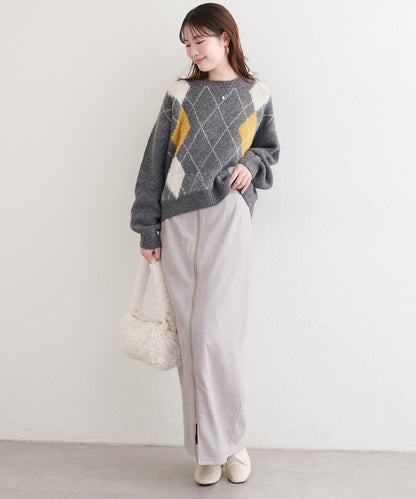 麂皮翻折腰半身裙