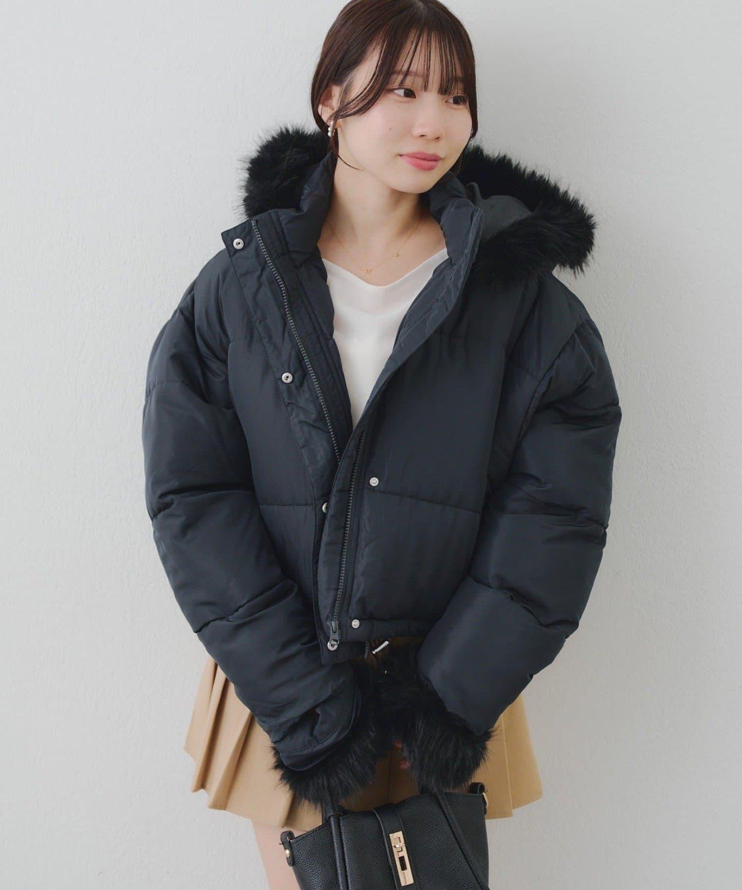 帶仿皮草拉鍊環保羽絨服