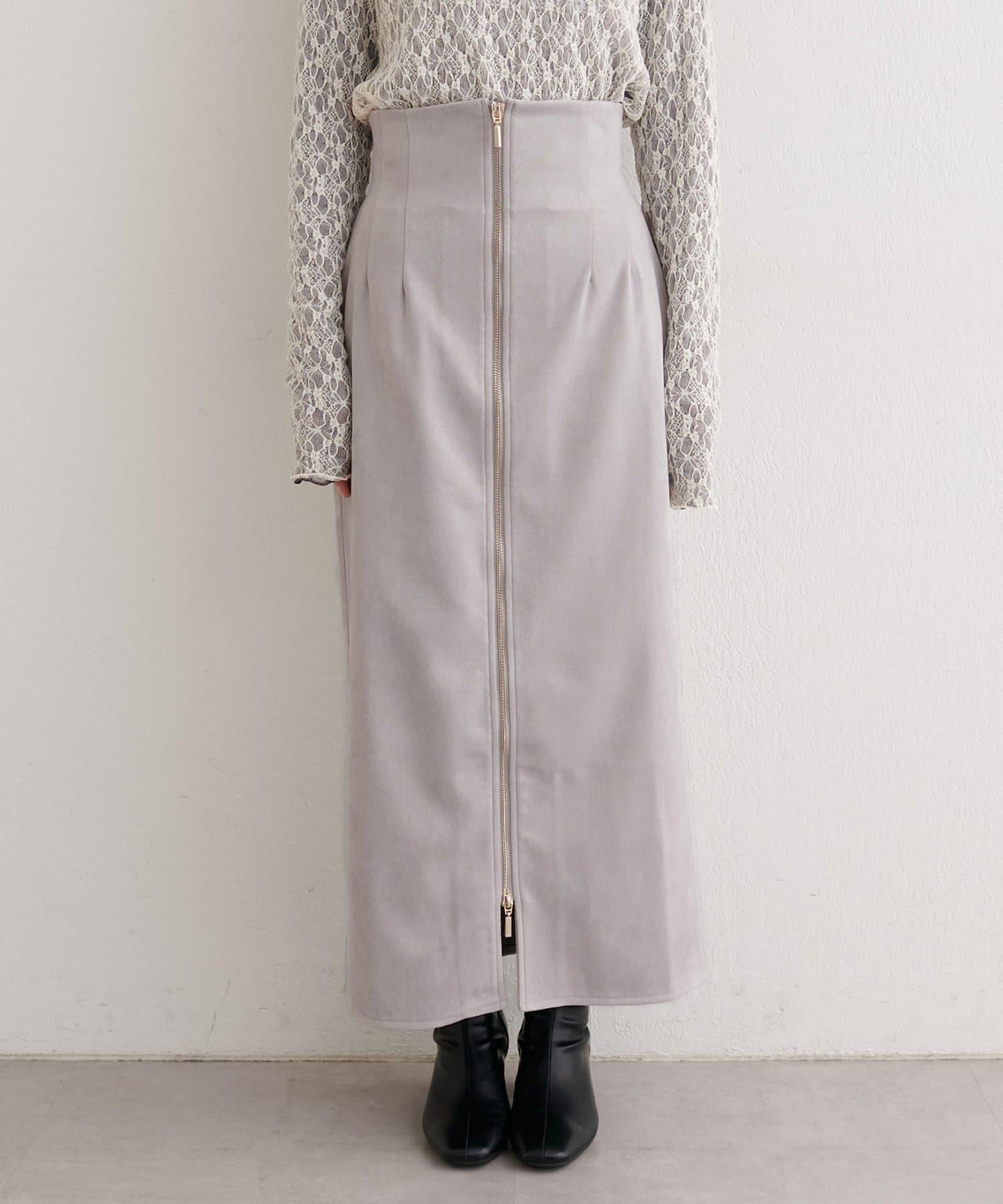 麂皮翻折腰半身裙