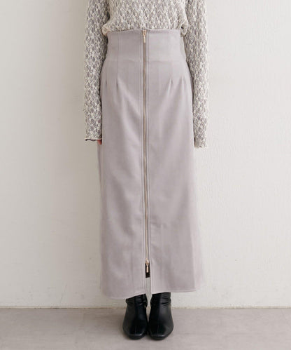 麂皮翻折腰半身裙