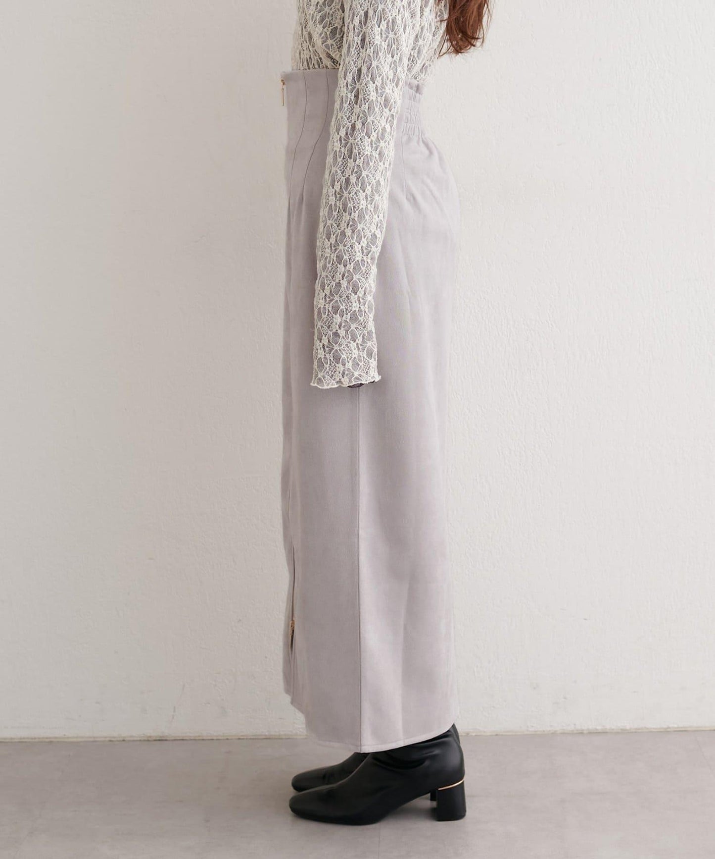 麂皮翻折腰半身裙