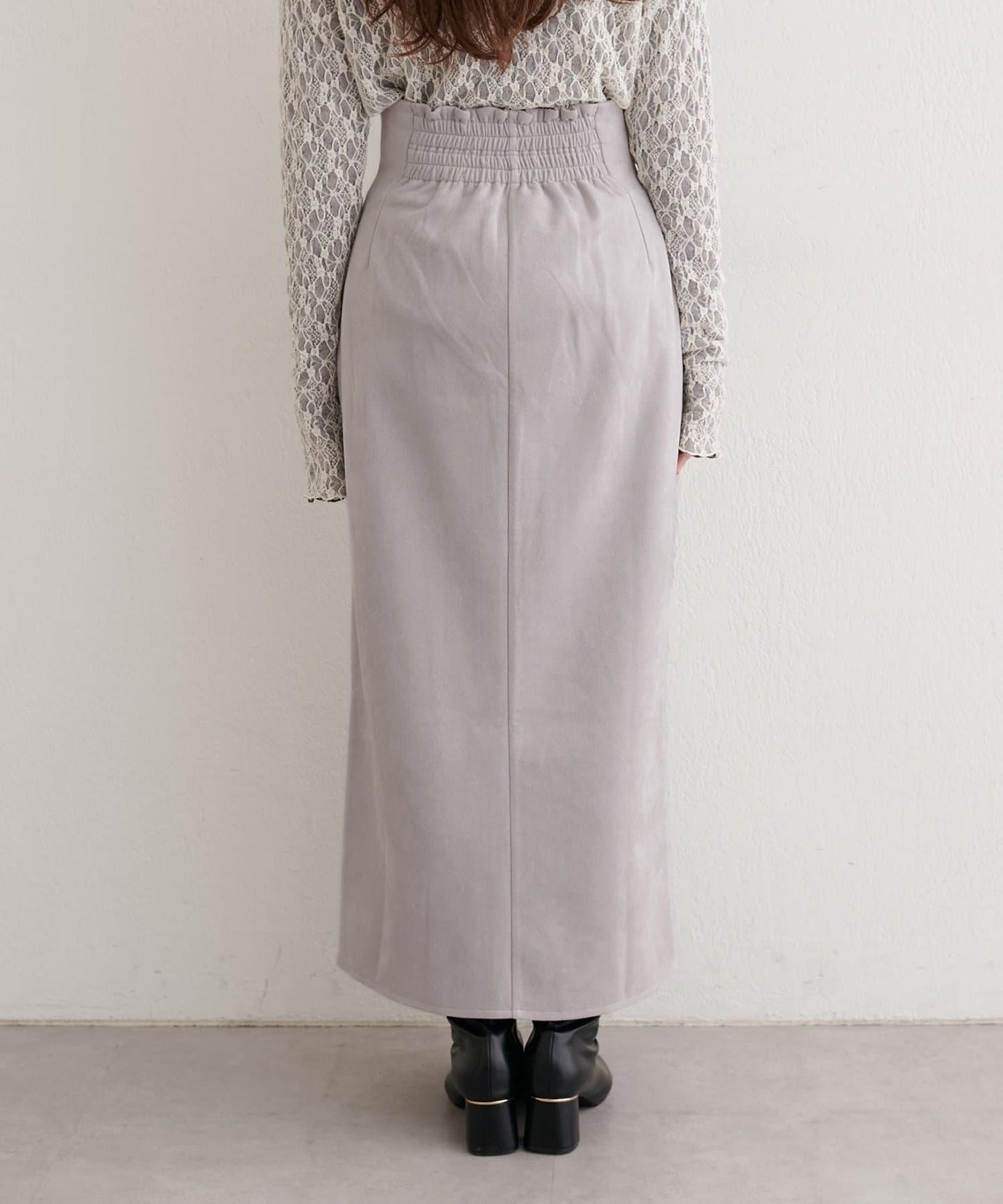 麂皮翻折腰半身裙