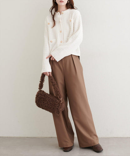 金色紐扣天鵝絨絨線麻花針織開衫