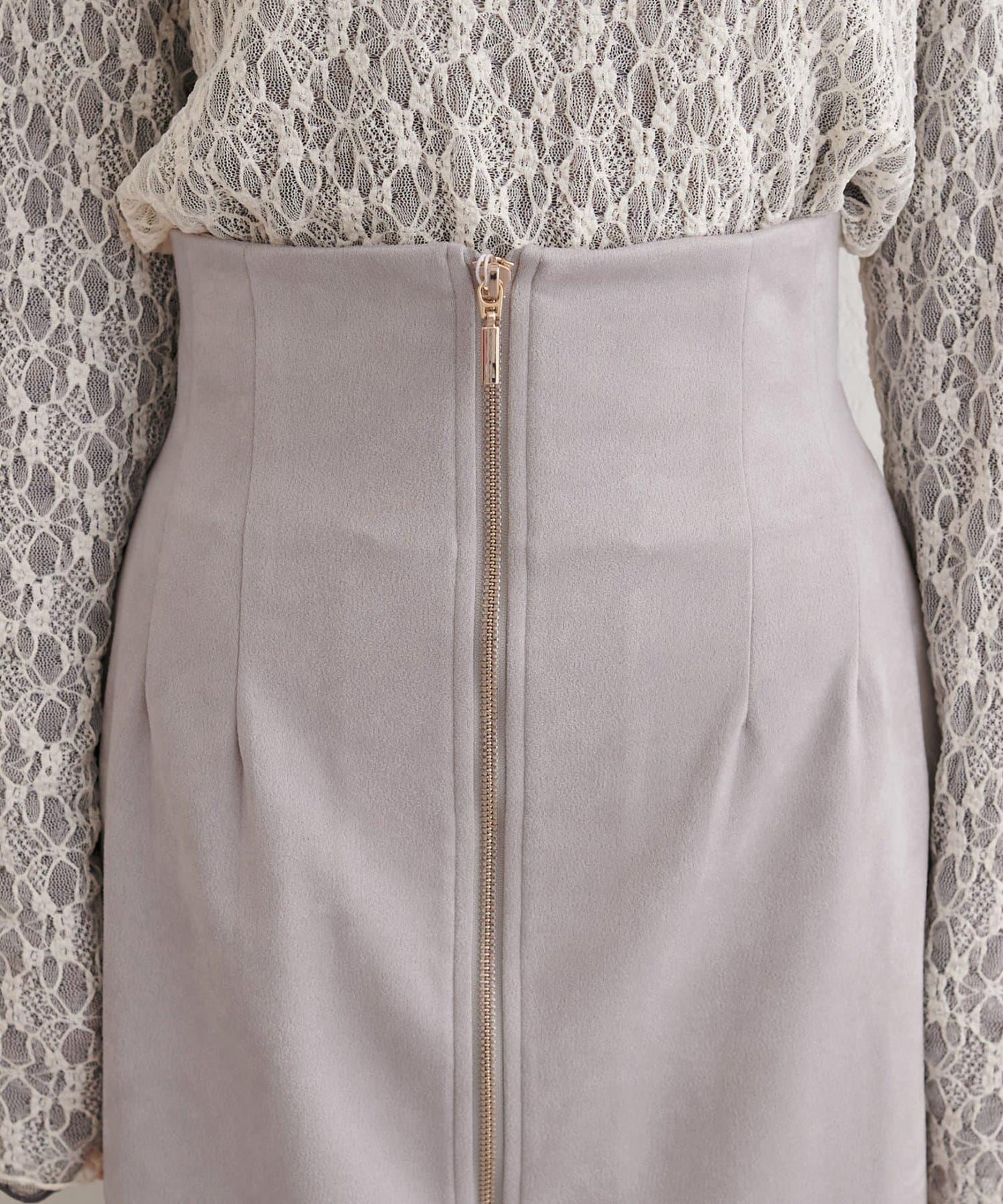 麂皮翻折腰半身裙