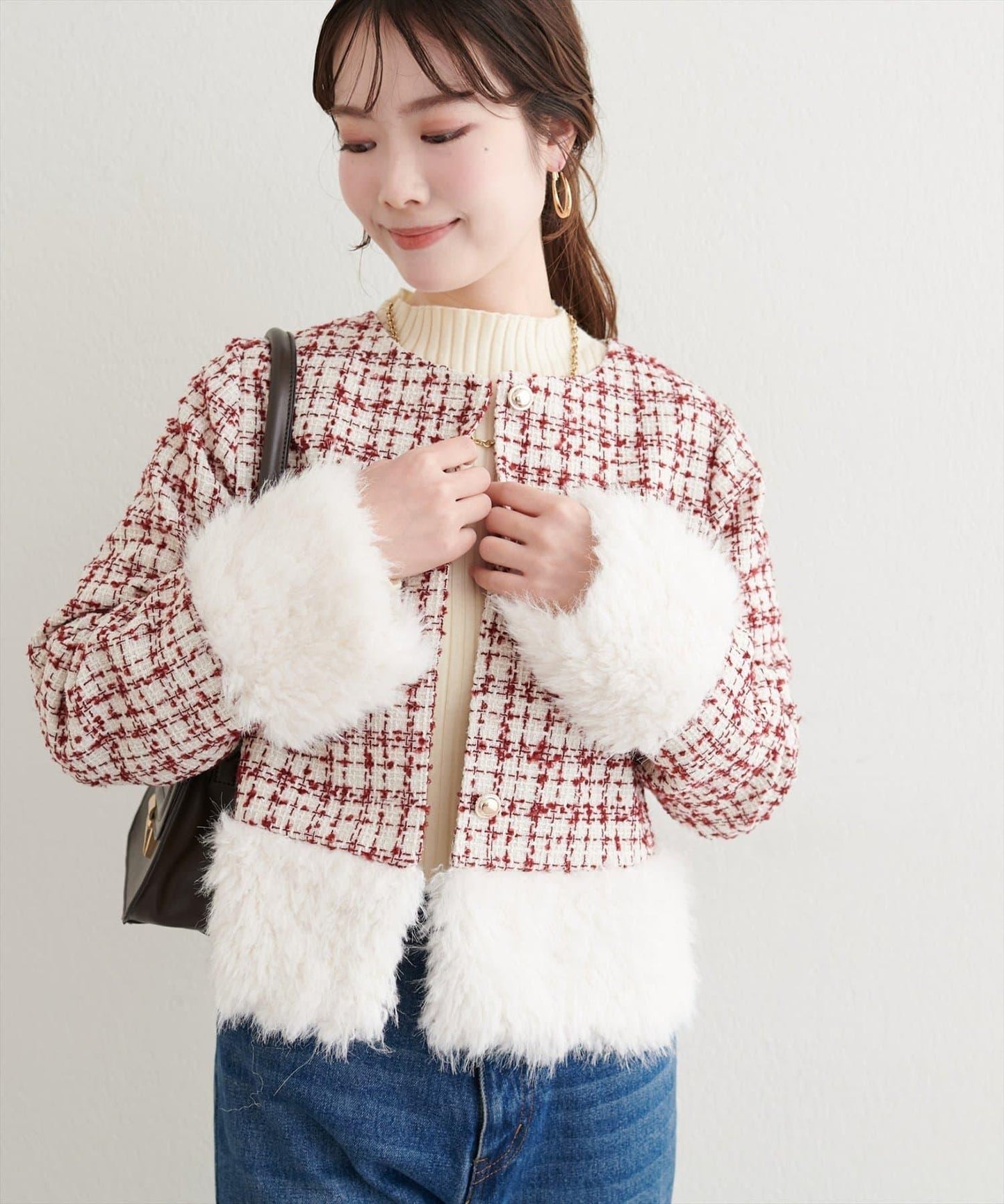 長毛絨花呢夾克