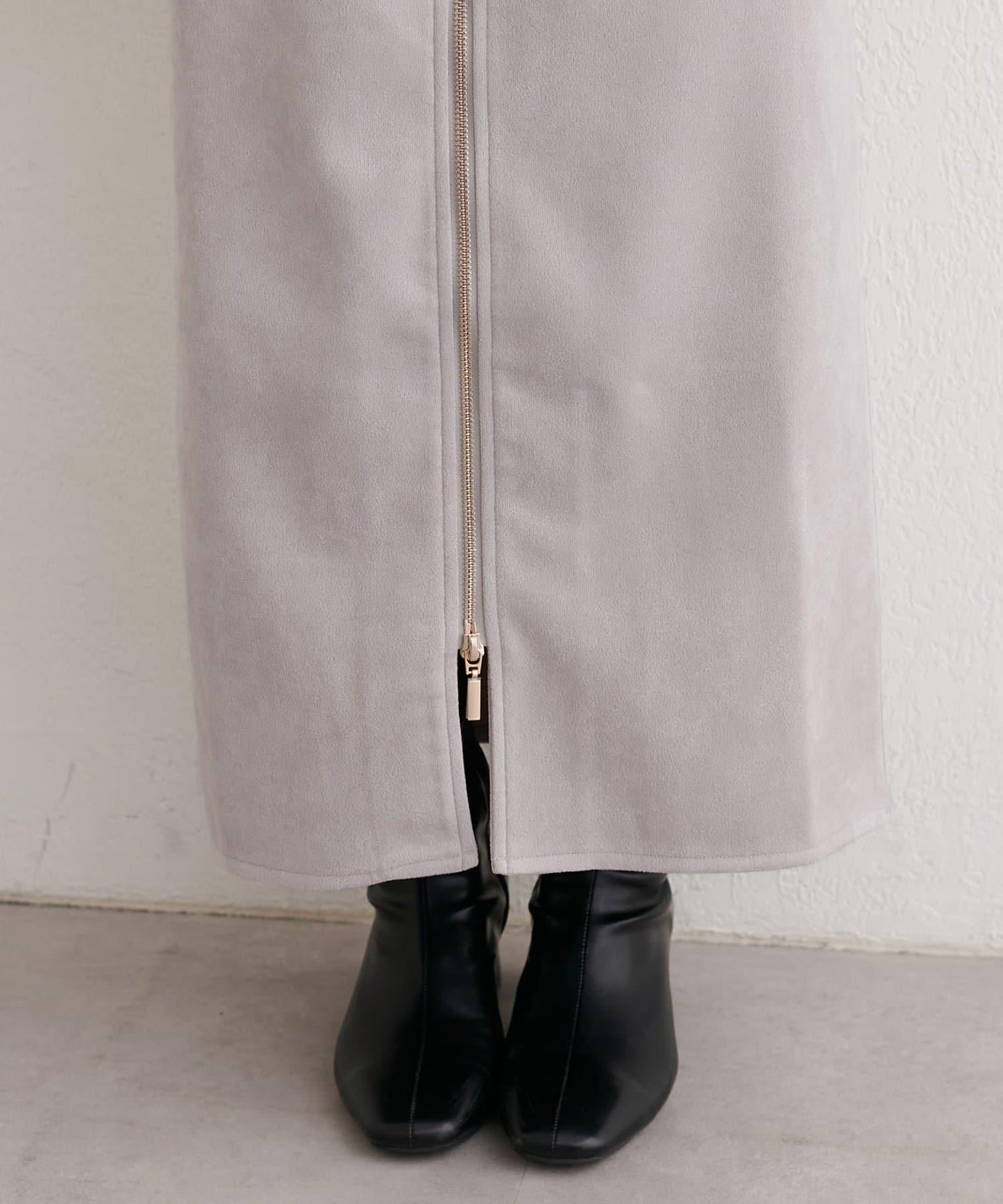 麂皮翻折腰半身裙