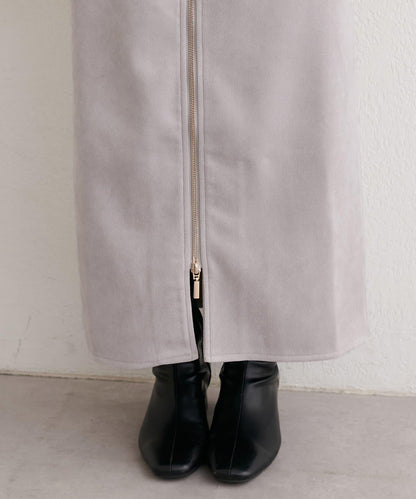 麂皮翻折腰半身裙