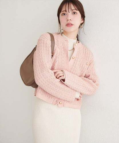 金色紐扣天鵝絨絨線麻花針織開衫