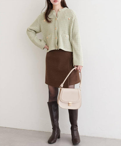 金色紐扣天鵝絨絨線麻花針織開衫