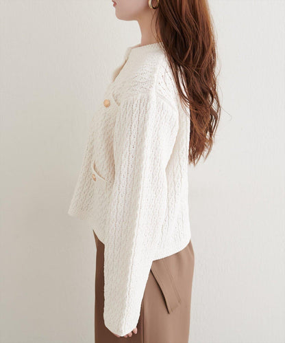 金色紐扣天鵝絨絨線麻花針織開衫