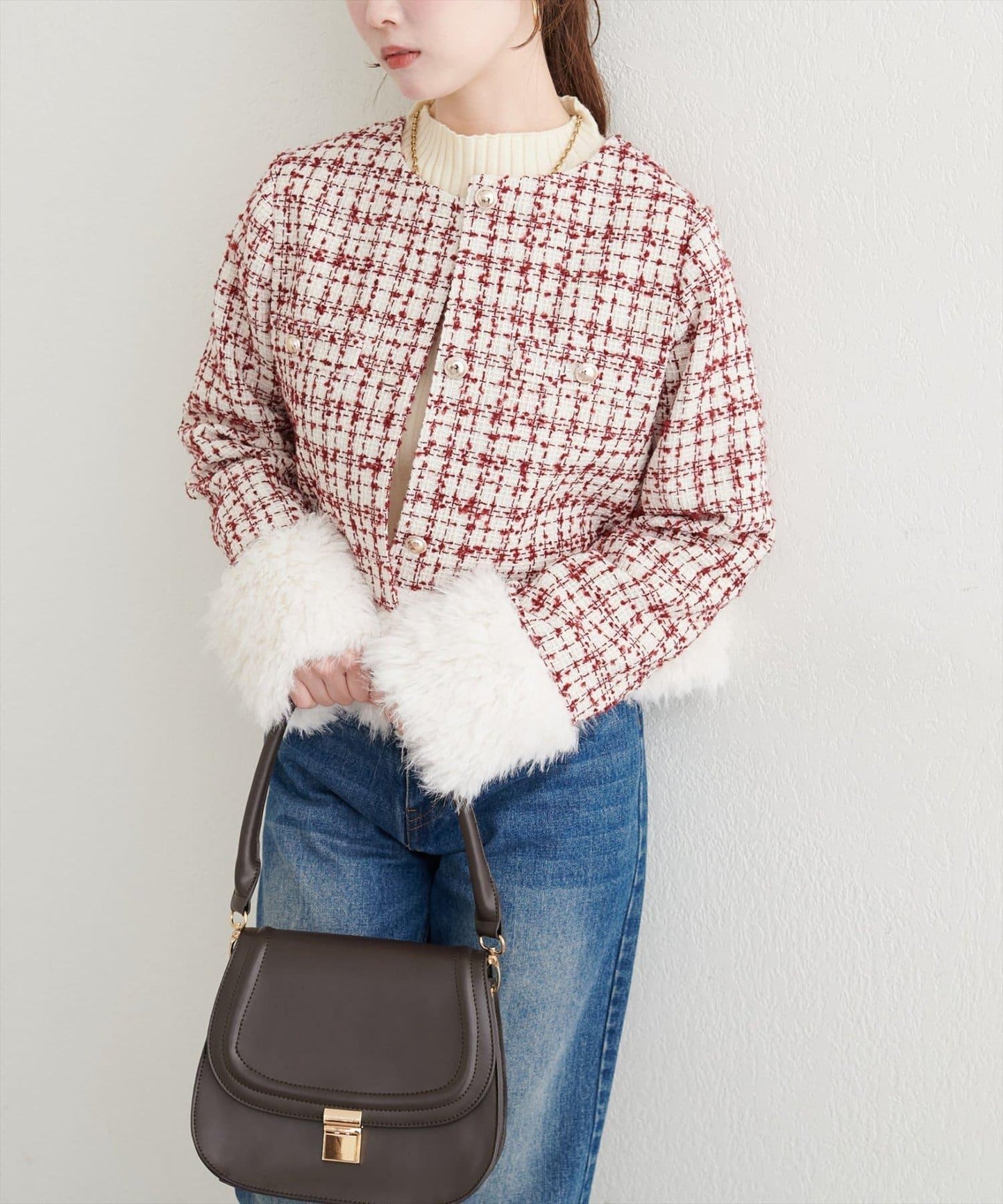 長毛絨花呢夾克