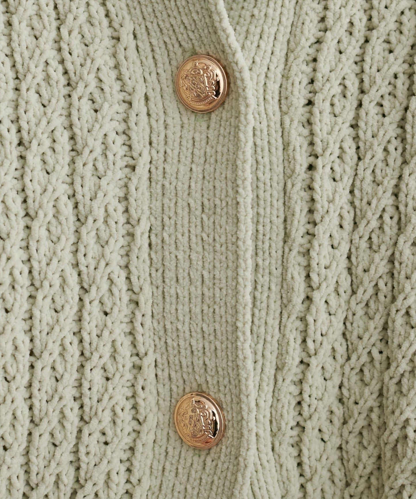 金色紐扣天鵝絨絨線麻花針織開衫