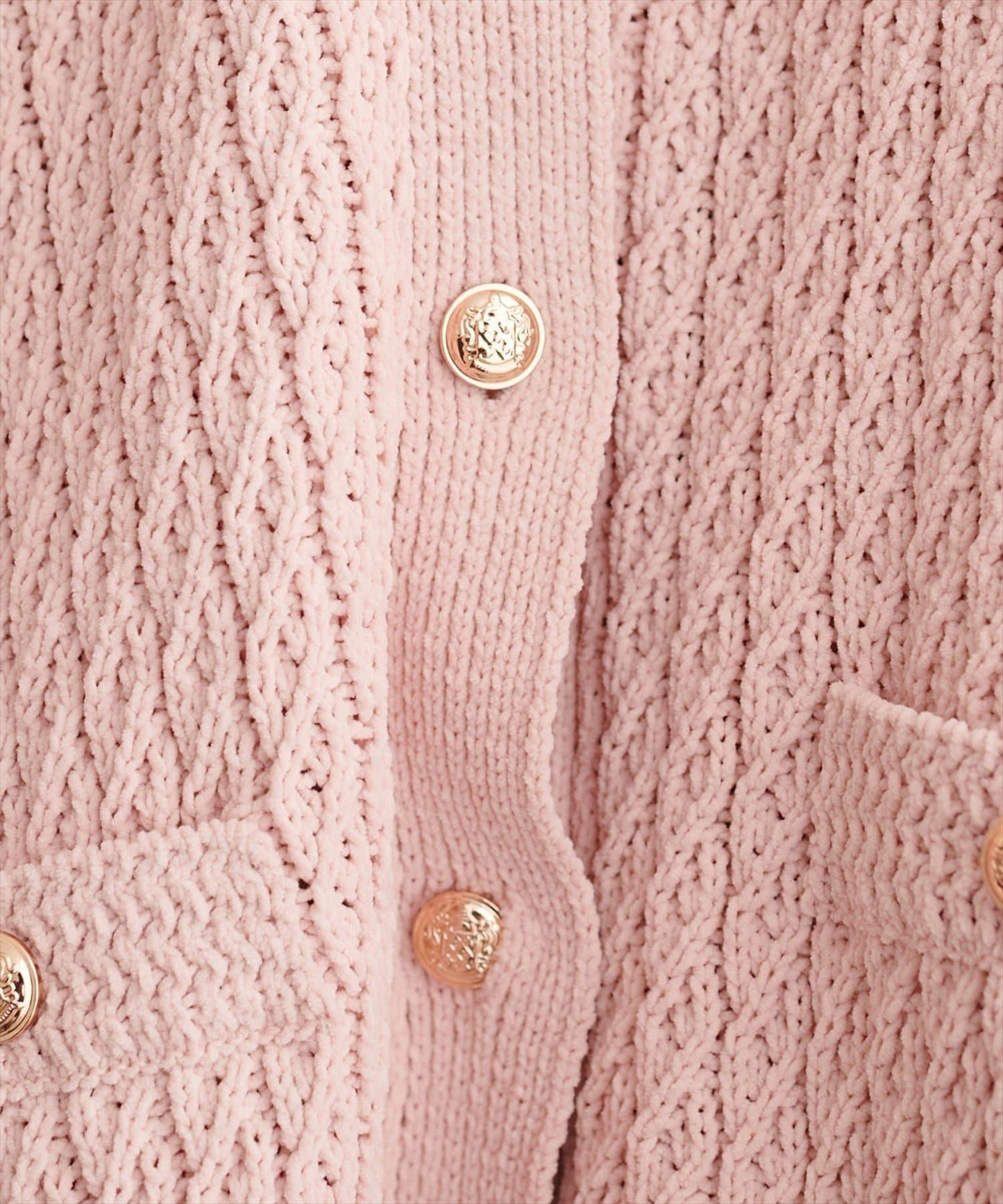 金色紐扣天鵝絨絨線麻花針織開衫