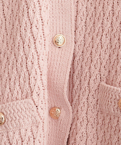 金色紐扣天鵝絨絨線麻花針織開衫