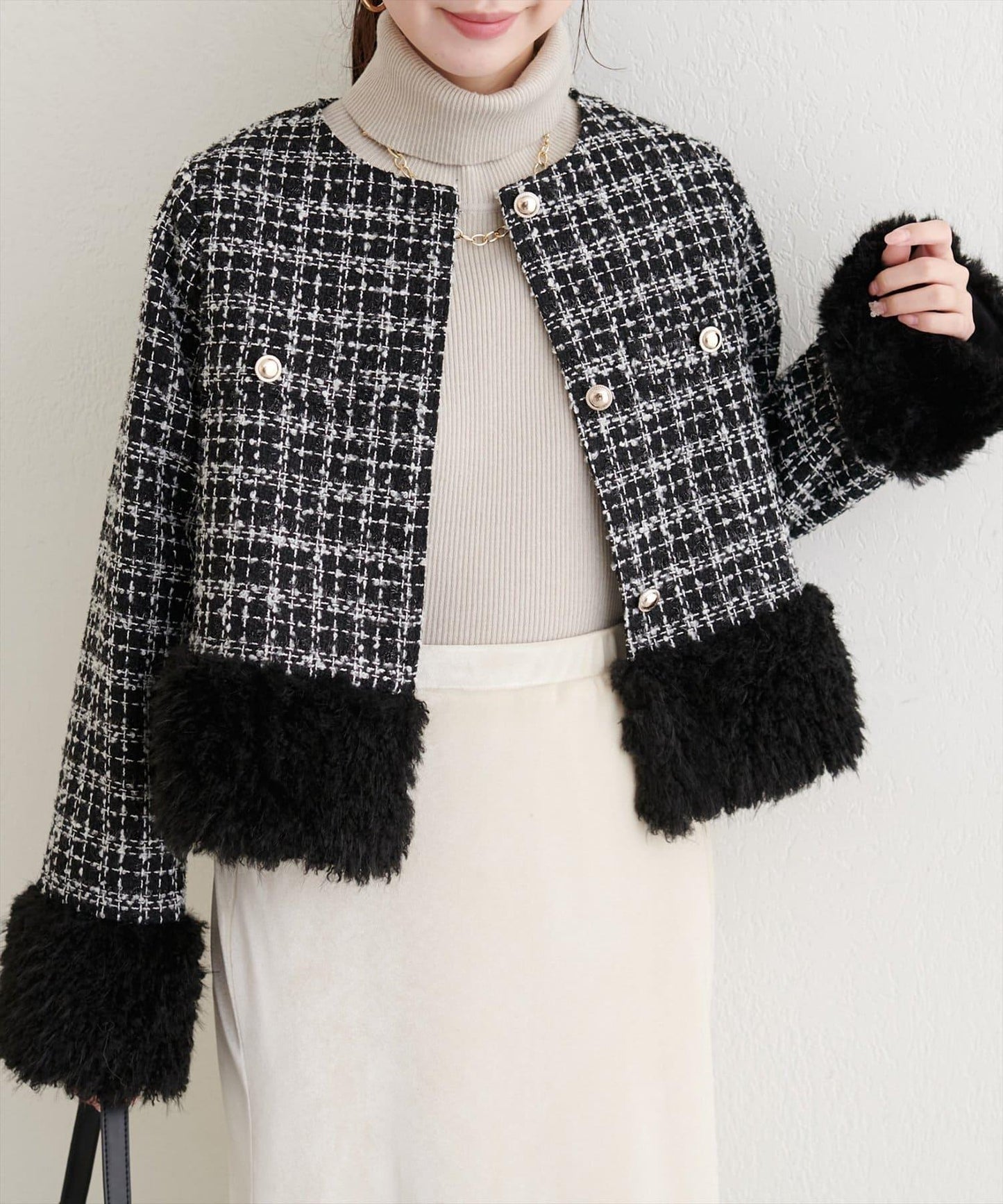 長毛絨花呢夾克