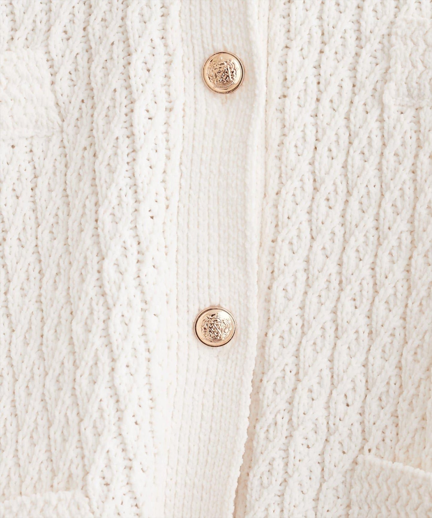 金色紐扣天鵝絨絨線麻花針織開衫