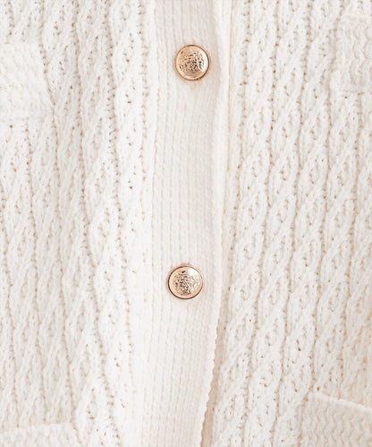 金色紐扣天鵝絨絨線麻花針織開衫