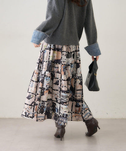 【NAO】藝術圖案喇叭裙
