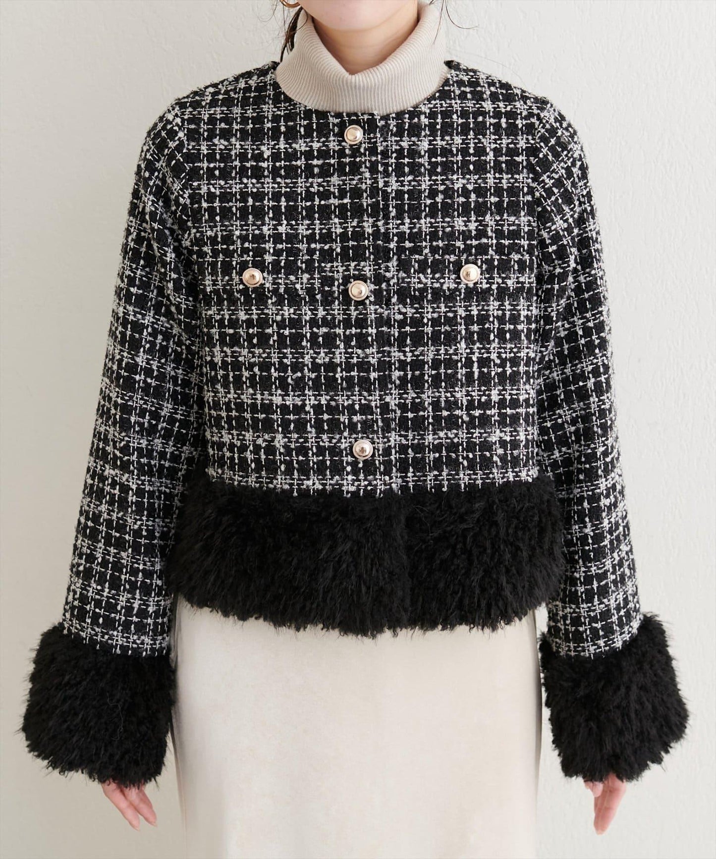 長毛絨花呢夾克