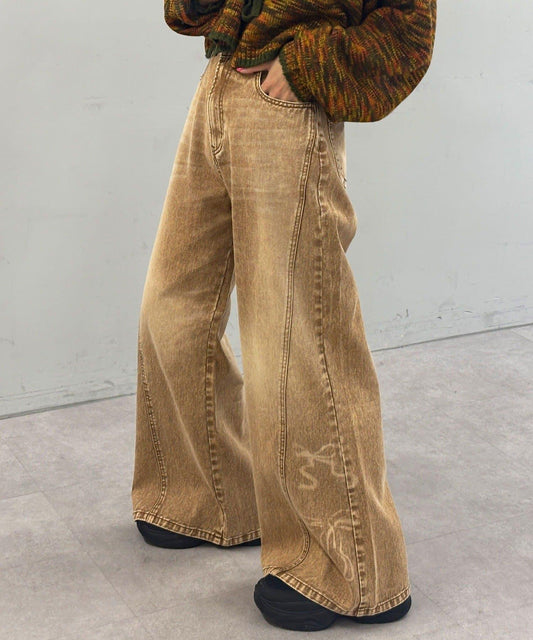 蝴蝶結拔染印花牛仔褲