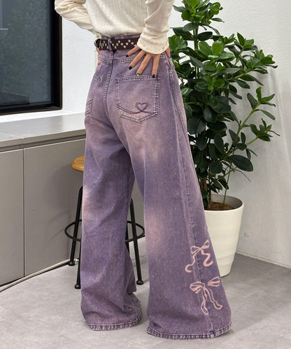 蝴蝶結拔染印花牛仔褲