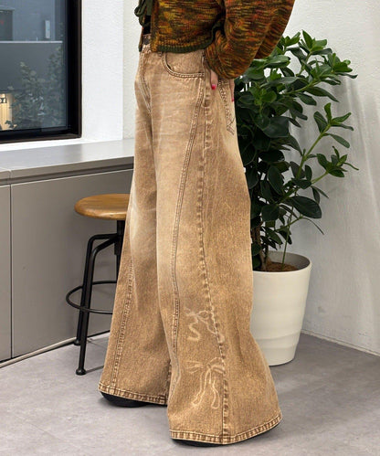 蝴蝶結拔染印花牛仔褲