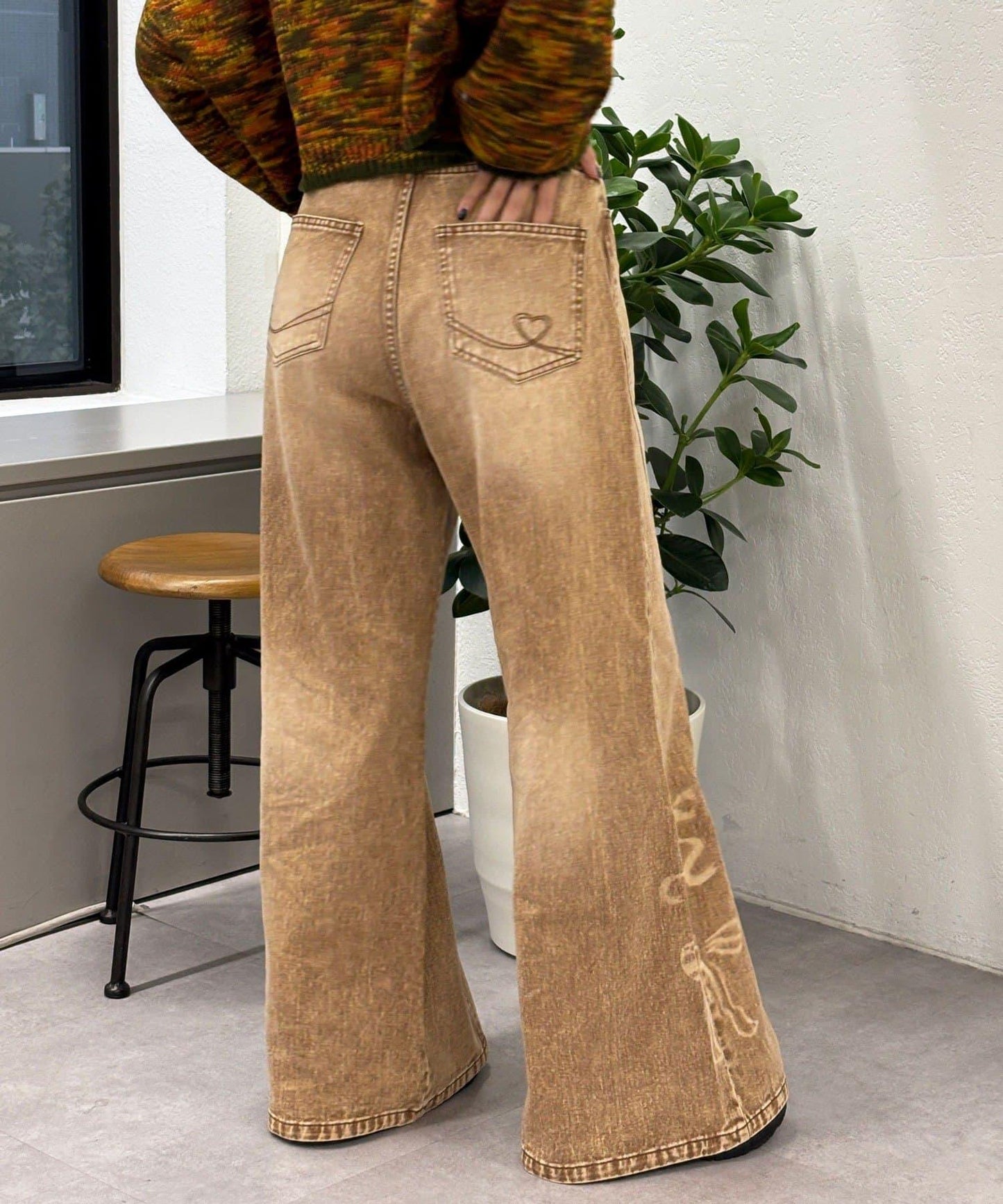 蝴蝶結拔染印花牛仔褲