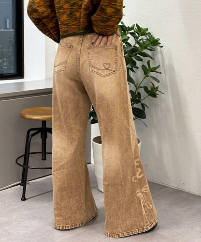 蝴蝶結拔染印花牛仔褲