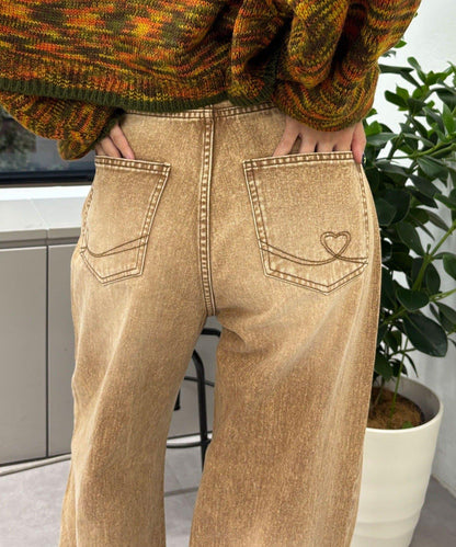 蝴蝶結拔染印花牛仔褲