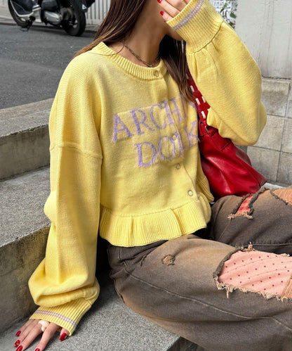 拼色流蘇標誌荷葉邊針織開衫