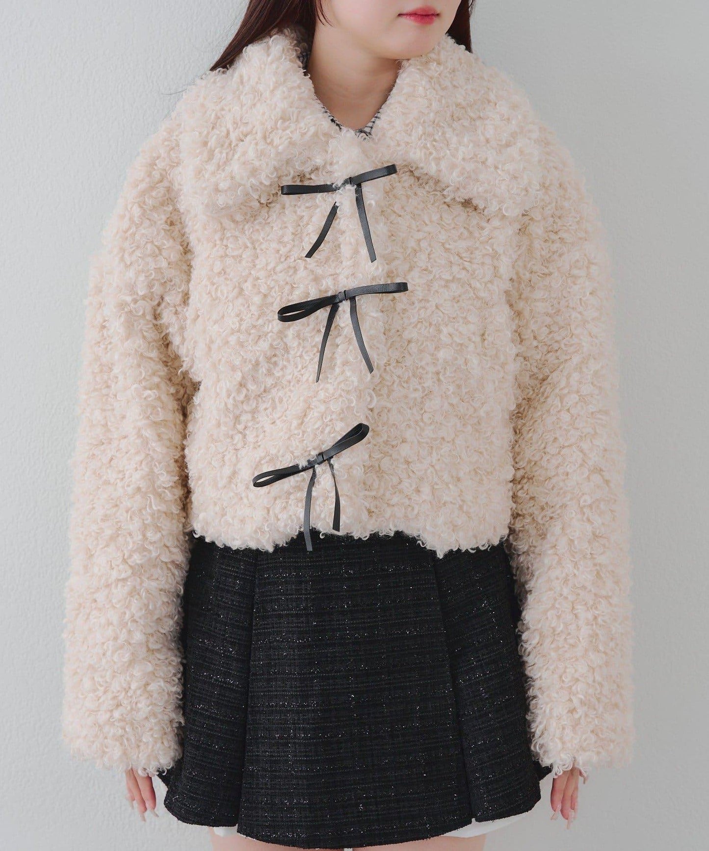 【可選兩種長度！】多功能蝴蝶結短絨夾克【官網！】