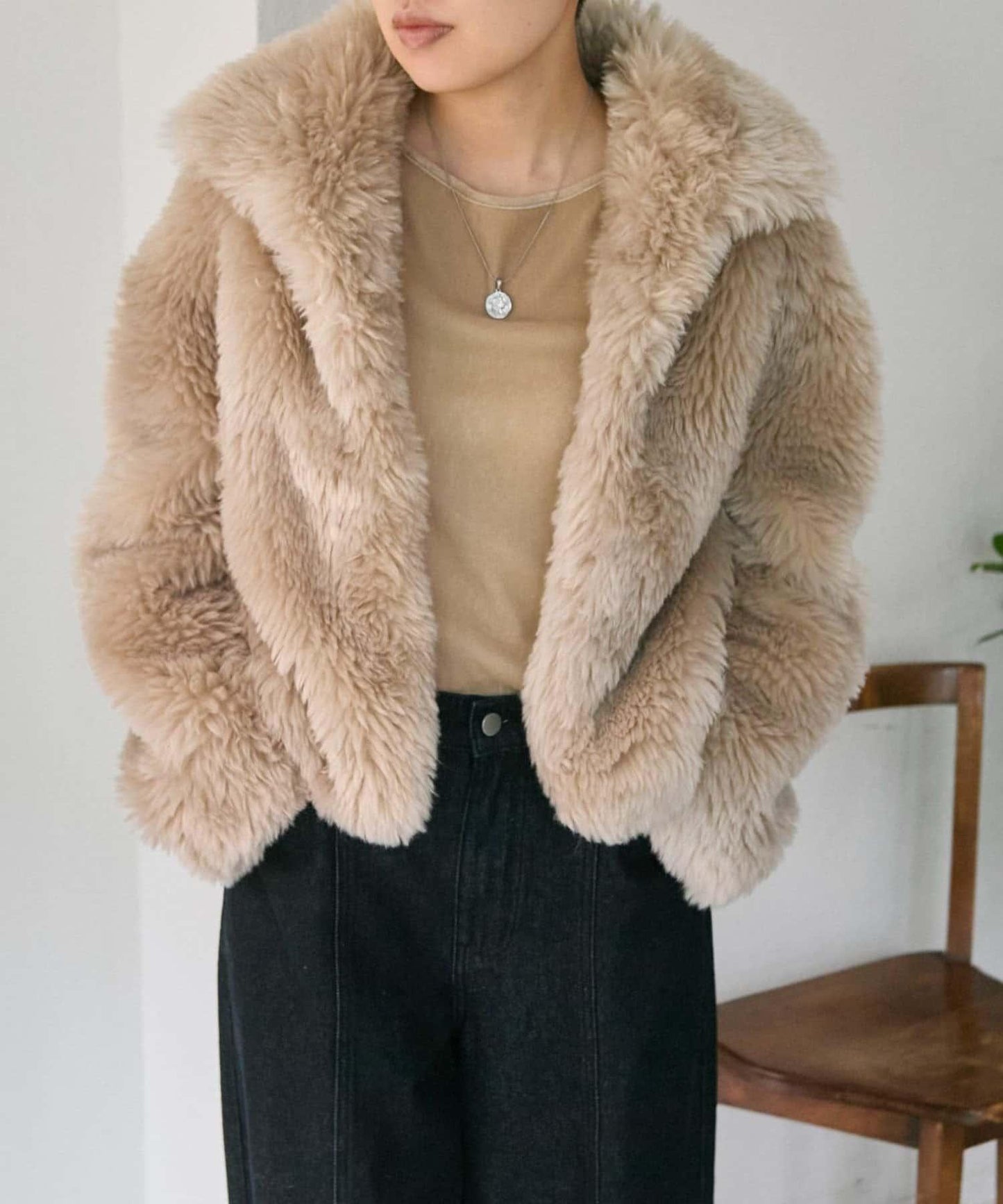 帶內襯/短款仿托斯卡納皮草夾克/毛絨外套【SUM1 STYLE(スミスタイル)】