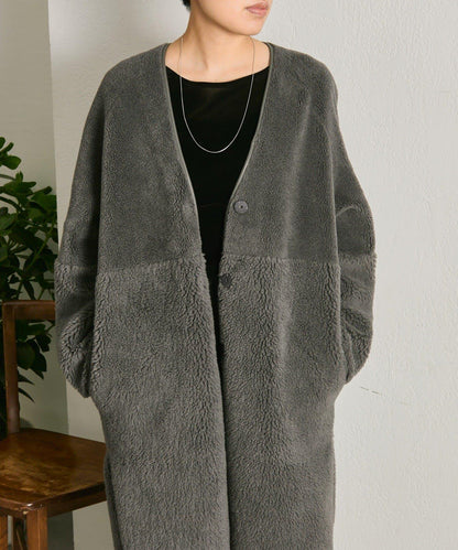 無領羊羔絨長款大衣【SUM1 STYLE(スミスタイル)】