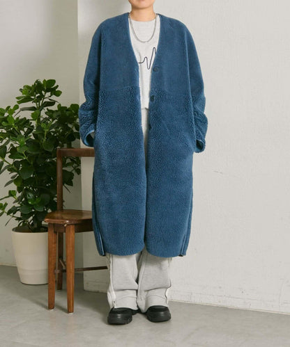 無領羊羔絨長款大衣【SUM1 STYLE(スミスタイル)】