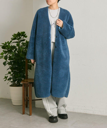 無領羊羔絨長款大衣【SUM1 STYLE(スミスタイル)】