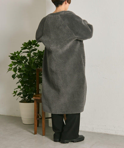 無領羊羔絨長款大衣【SUM1 STYLE(スミスタイル)】