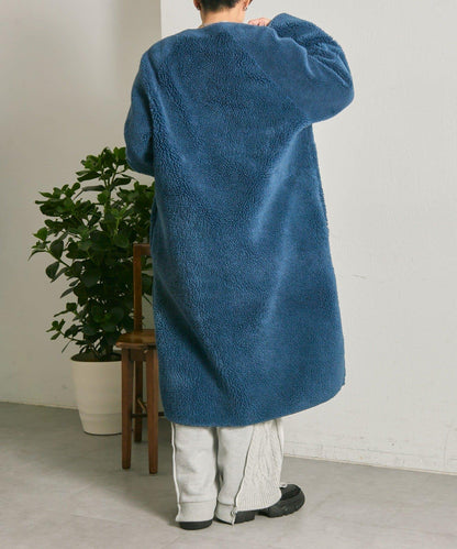 無領羊羔絨長款大衣【SUM1 STYLE(スミスタイル)】