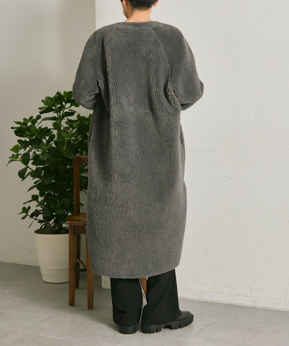 無領羊羔絨長款大衣【SUM1 STYLE(スミスタイル)】