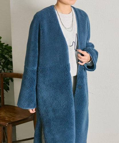 無領羊羔絨長款大衣【SUM1 STYLE(スミスタイル)】