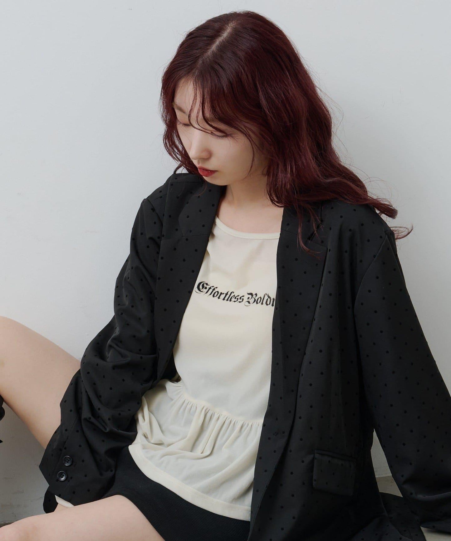 波點緞面西裝外套