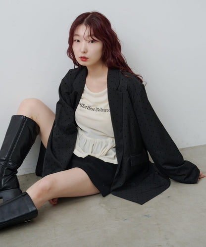 波點緞面西裝外套