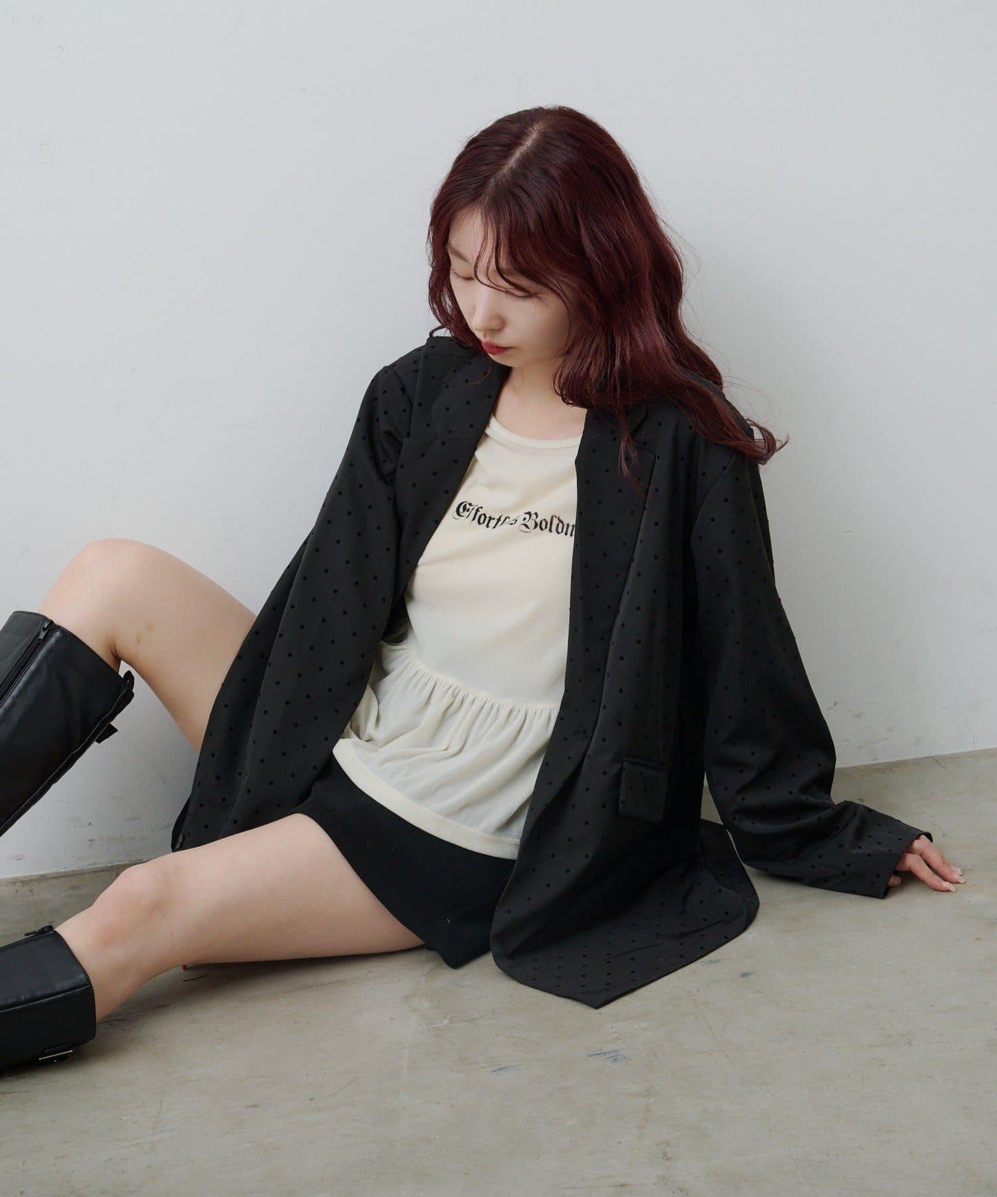 波點緞面西裝外套