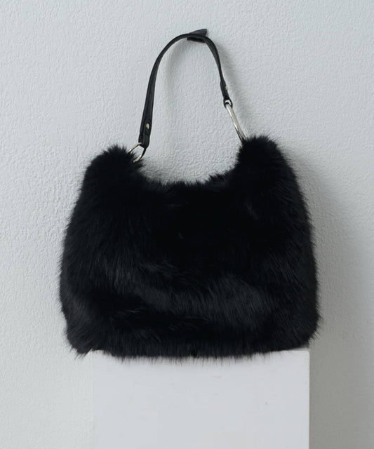 波浪扣皮革手柄毛絨揹包