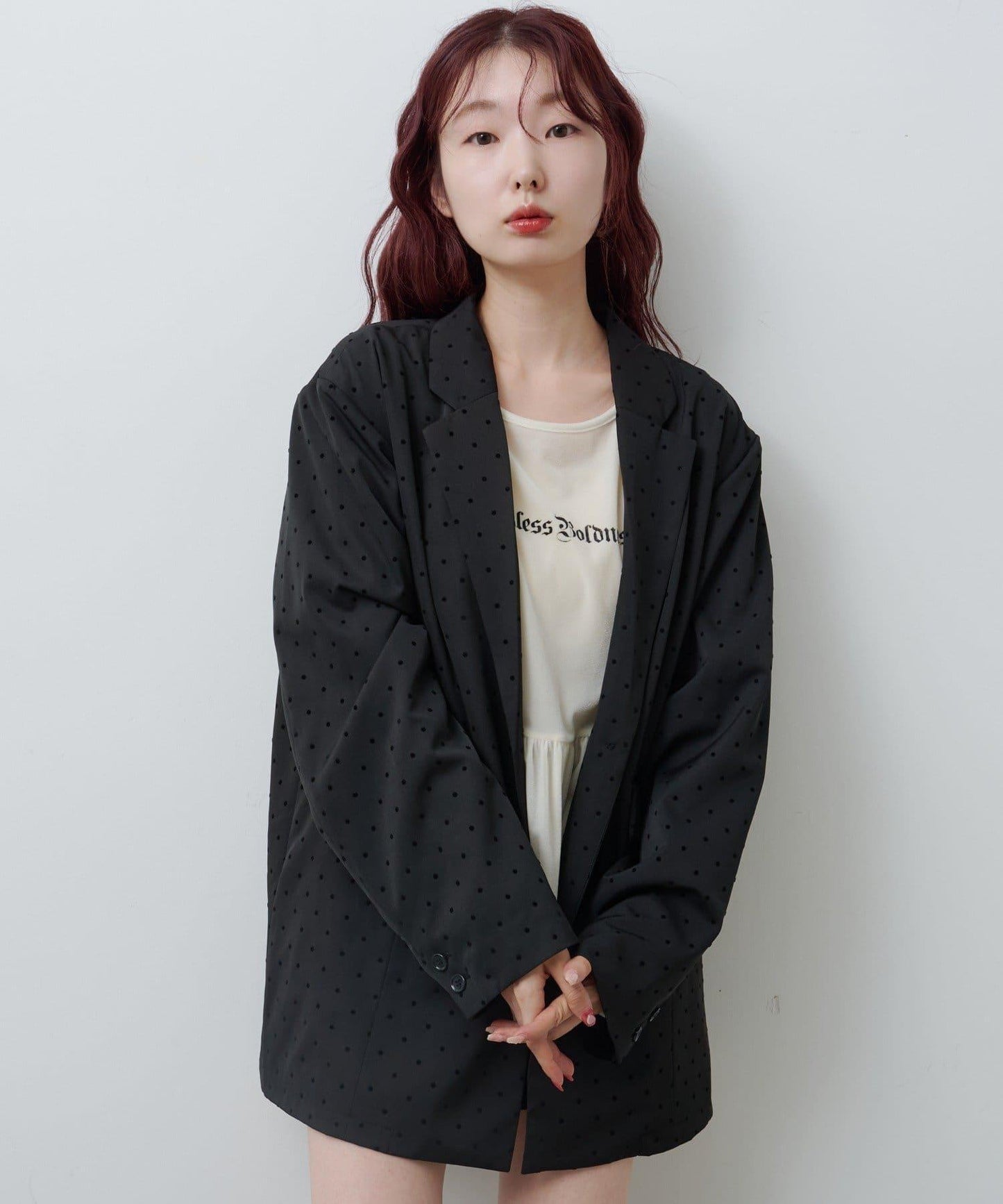 波點緞面西裝外套