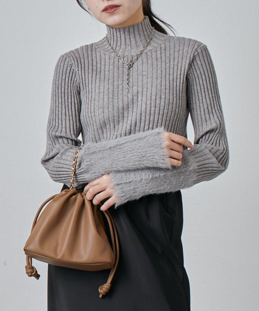 羽毛袖羅紋高領套頭衫