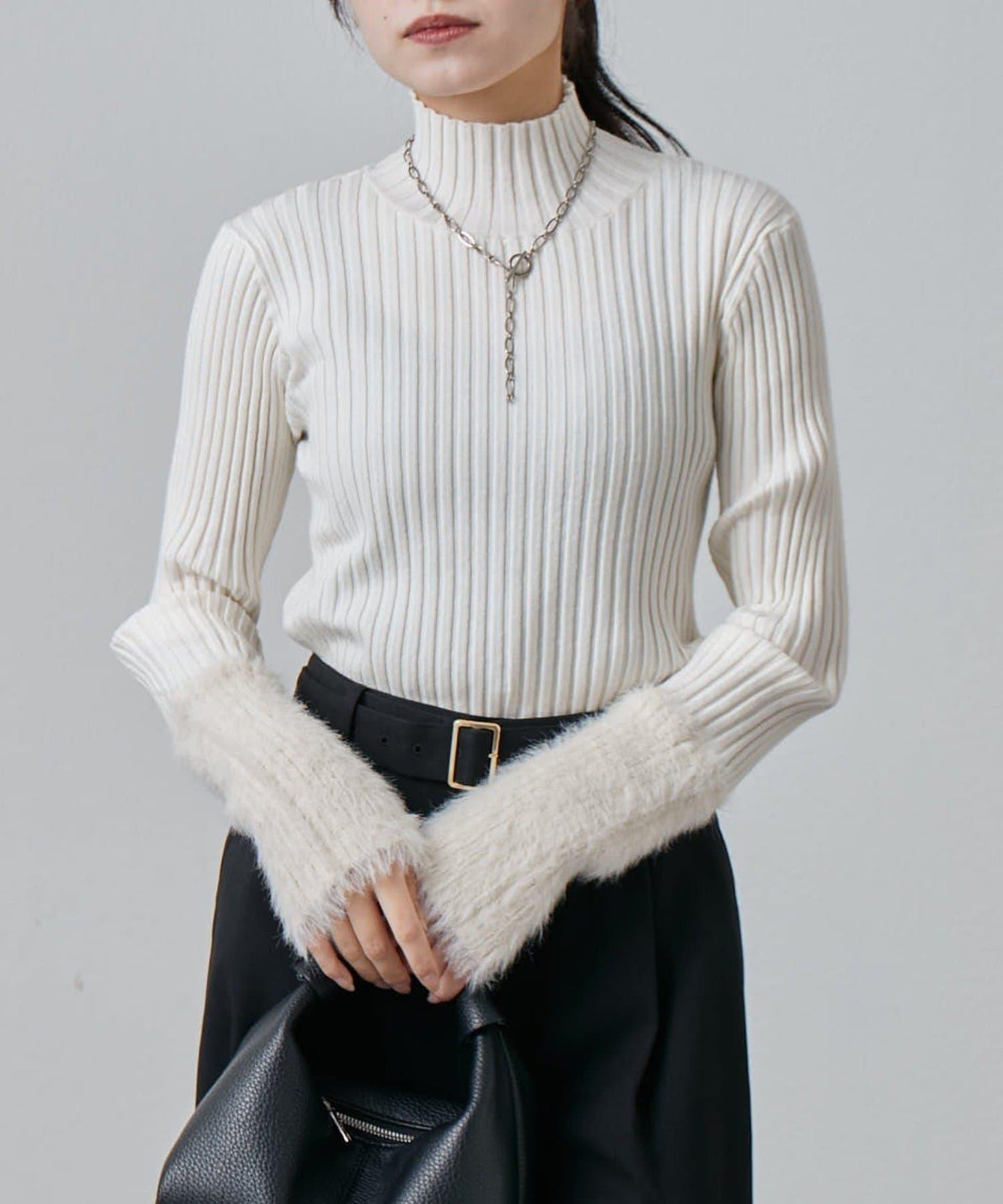 羽毛袖羅紋高領套頭衫